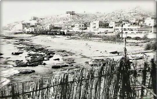شاطئ الضبيّة في الستينات (المارينا اليوم)،في الصورة قطار آتٍ من الشمال 